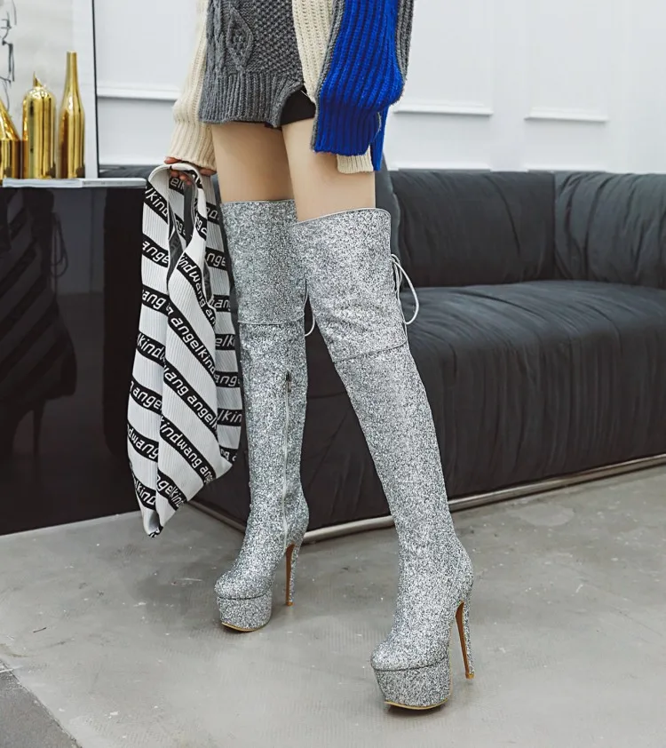 

Autumn and winter 2019 sexy red boots high heel night club dance boots over knee female boots large small female