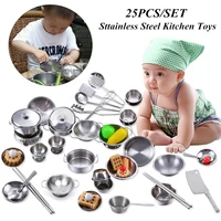 25 pcs stainless steel kitchen toys mini kitchen utensils cooking pots pans food dishes cookware gift for children kids