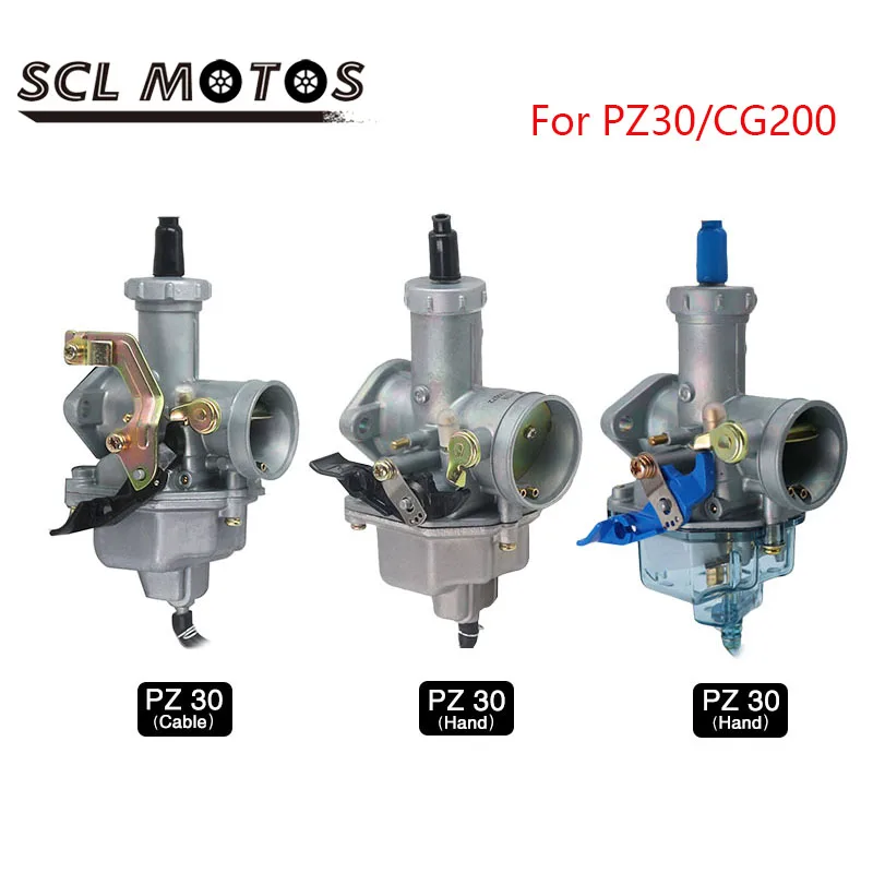 

Карбюратор SCL Moto PZ30 30 мм, ручной/автоматический дроссель с синей нейлоновой плавающей камерой для HONDA CG200, КАРБЮРАТОР Keihin PZ30 PZ