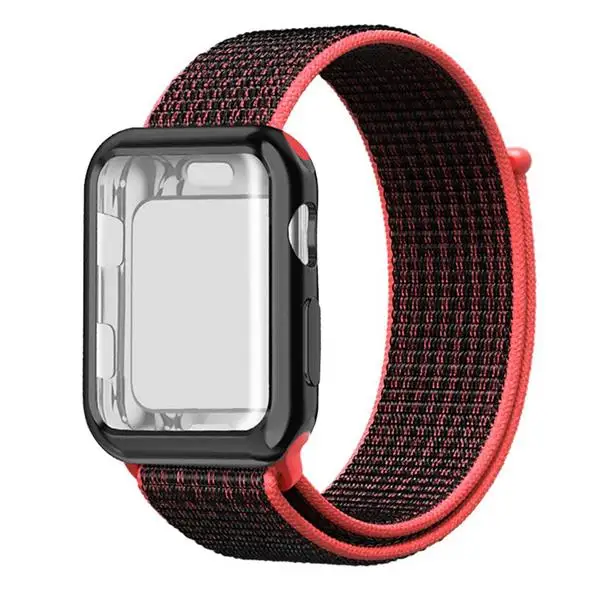 red black Ремешок для часов для apple Watch полосы спортивный бесшовный correa apple watch 4 3 наручных часов iwatch, ремешок 38 мм 42-44/40 мм нейлоновый браслет+ чехол для часов - Цвет ремешка: red black