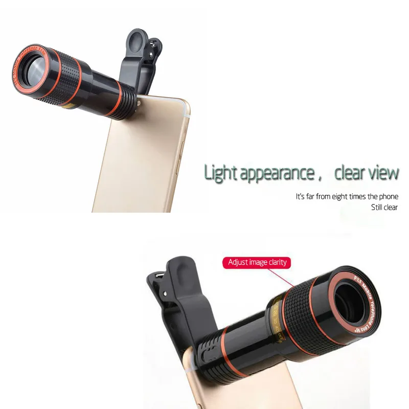 

Clip-on 12x Optical Zoom Mobile Phone Telescope Lens HD Telescope Camera Lens For Universal Mobile Phone