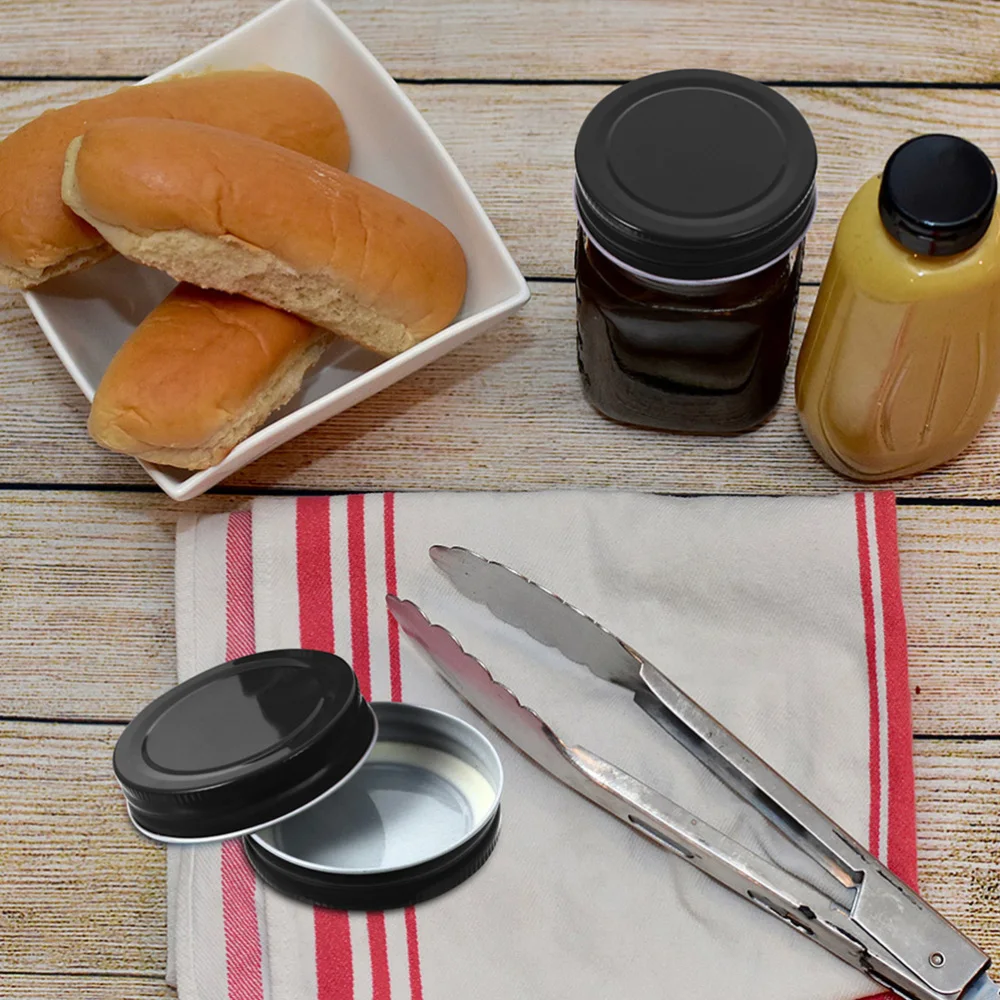 

16pcs Durable Sealing Caps Leakproof Tinplate Lids Covers (Black)