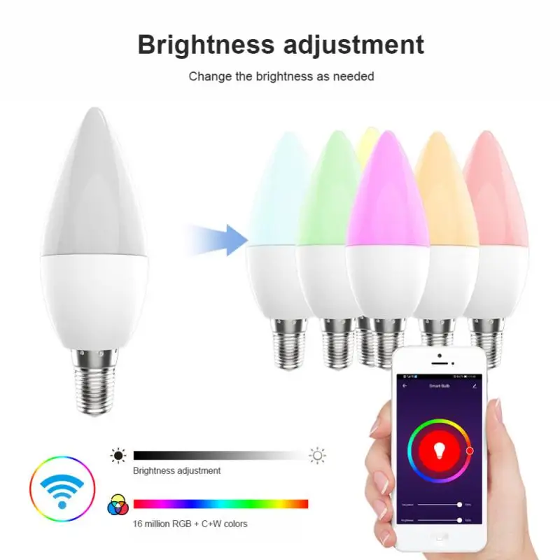 

E14 WiFi Smart Bulb RGB+W+C LED Candle Bulb Dimmable Light SmartLife/Remote Control Compatible With Alexa Google Home