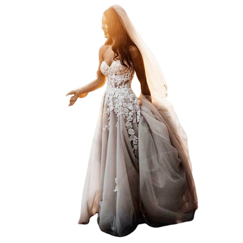 Open Back Bohemian Wedding Dresses 2020 Country Dress Boho Long Backless white Gown Sheer Tulle With Appliques | Свадьбы и торжества