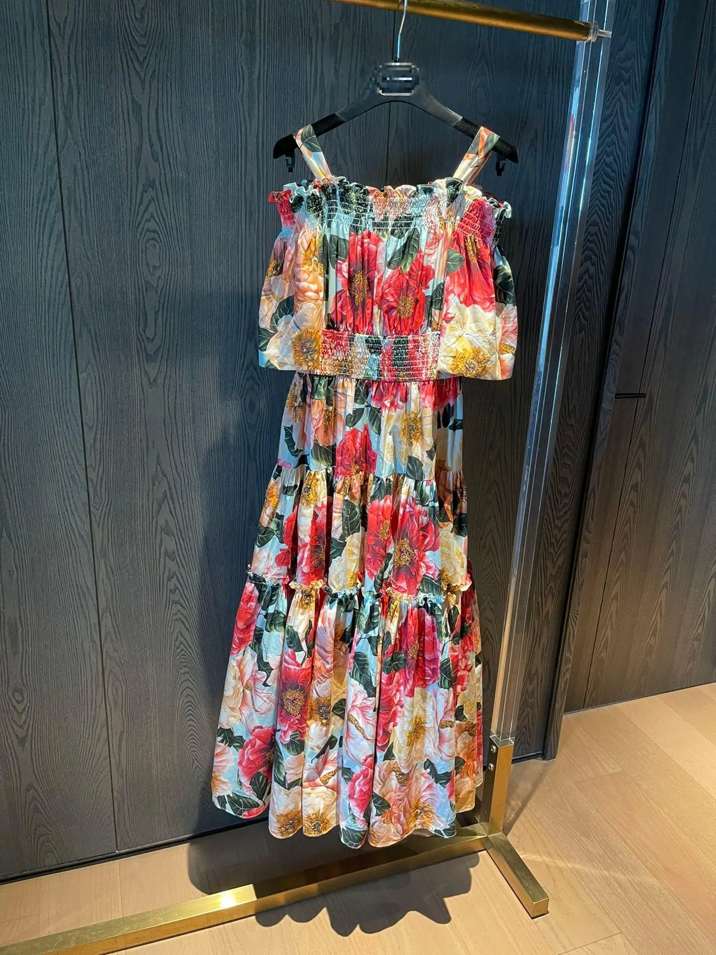 

High Quality Women Fashion Floral Print Short Sleeve Mid-calf Dresses