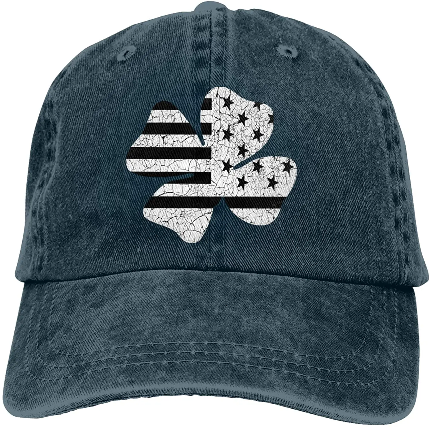 

Irish American Flag Vintage Clover Sports Denim Cap Adjustable Unisex Plain Baseball Cowboy Snapback Hat