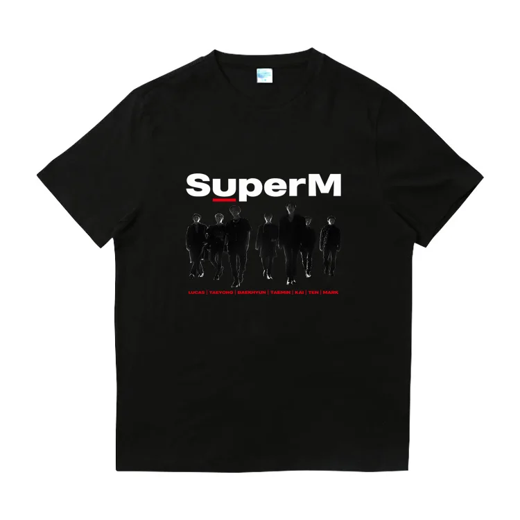 Популярная футболка с альбомом Kpop SuperM Повседневная унисекс круглым вырезом топы