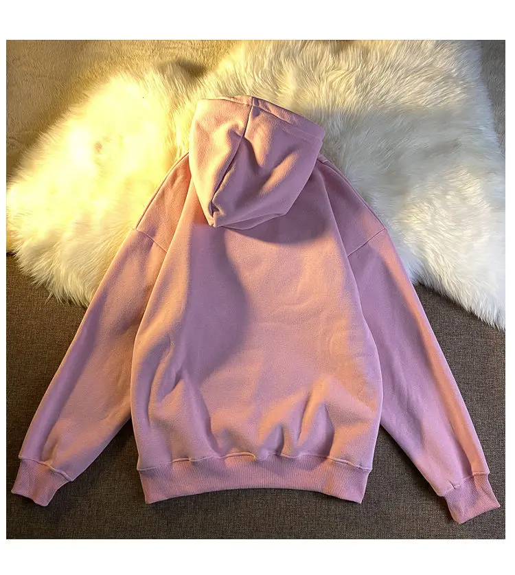 

Japanese Embroidered Cartoon Bear Women's Hoodie 2021 New Cute Loose Coat Casual Plush Warm Sweatshirt Cotton Pullover