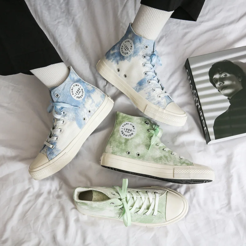 

Spring/Summer New Couple Canvas Shoes Gradient Graffiti High-top Student Casual Shoes Sneakers Mens Womens Vulcanized Shoes