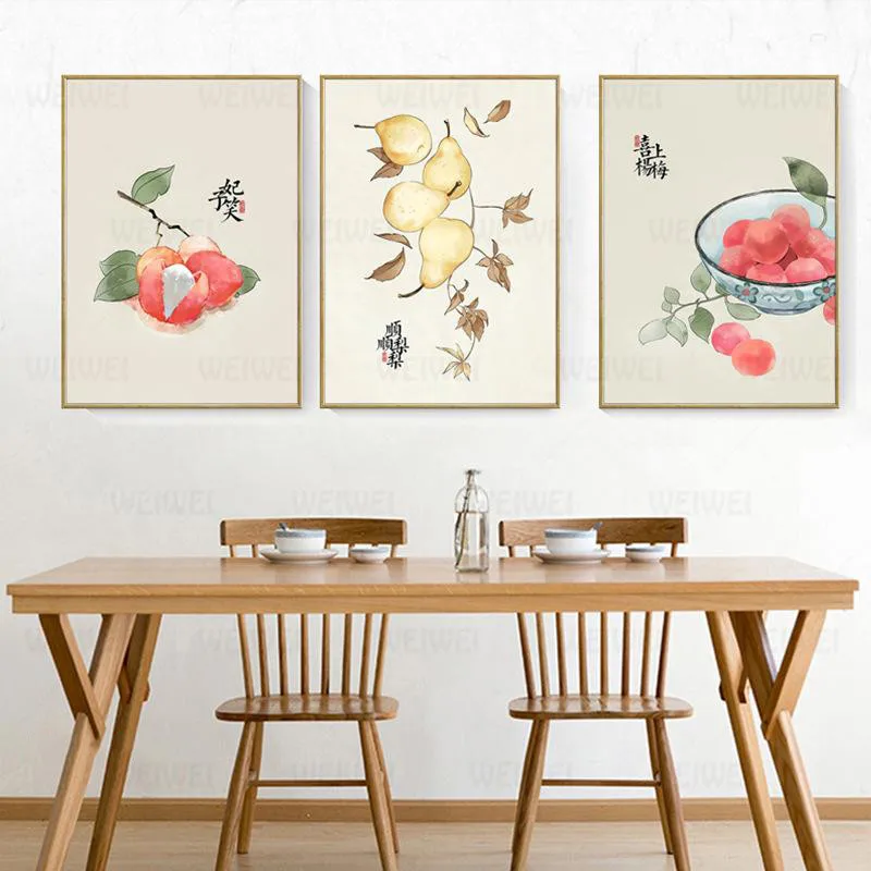 

Traditional Chinese Style Wall Art Picture For Kitchen Room Fruits Food Canvas Painting Retro Watercolour Posters And Prints