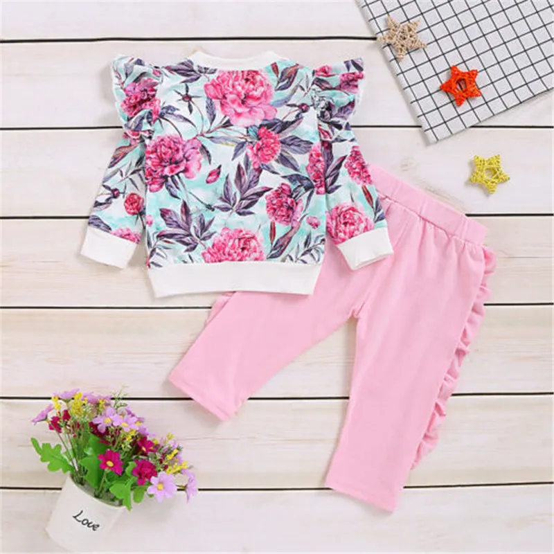 Топ с цветочным рисунком для новорожденных девочек розовые брюки детская