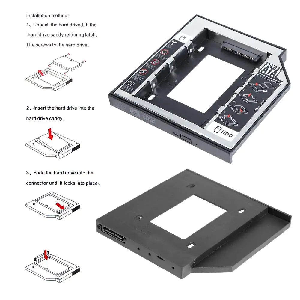Алюминий Пластик 12 7 мм для 2 5 дюймов SATA SSD чехол Корпус жесткого диска Bay ноутбук CD