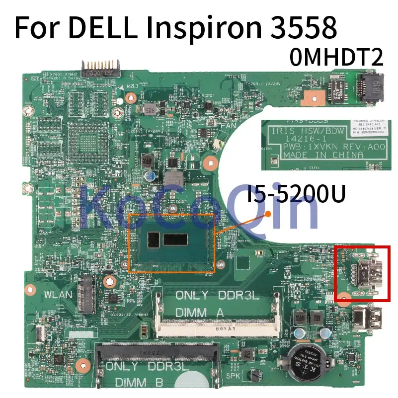 para Dell Inspiron Computador Portátil Placa-mãe Cn-0mhdt2 0mhdt2 Iris Hsw – Bdw 14216-1 Notebook Mainboard Sr23y Ddr3 15 3458 3558 I5-5200u