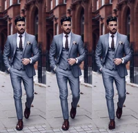 high quality mens grey wedding groom tuxedo pointed lapels best man mens prom suit groom jacket pants vest