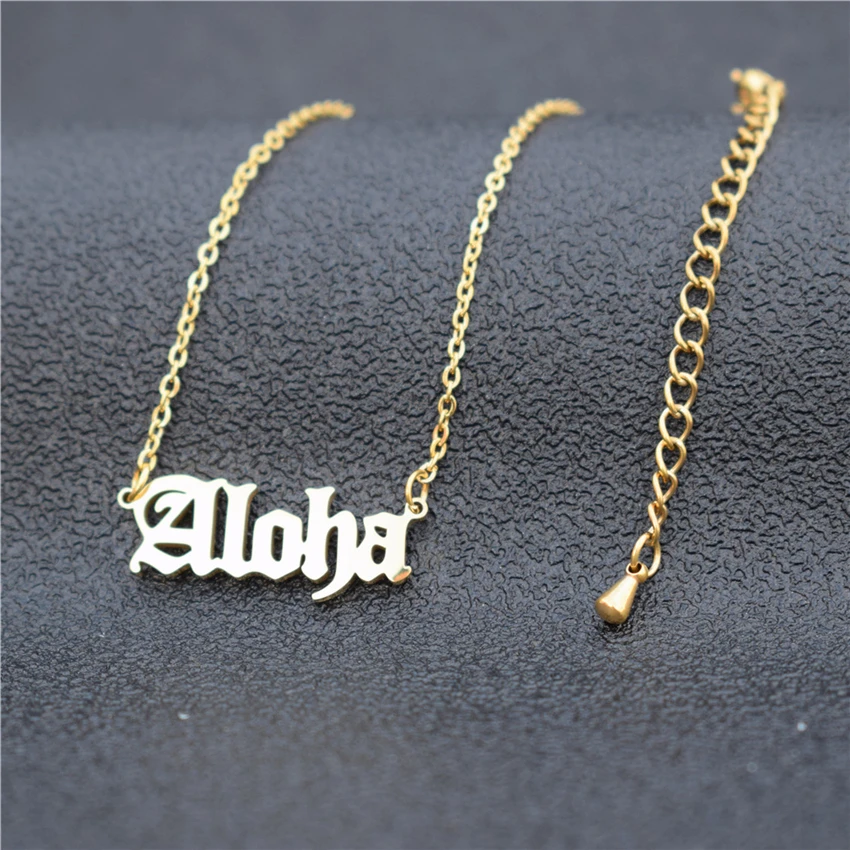 

Custom Name Jewelry Any Name Stainless Steel Old English Babygirl Aloha Blessed Princess Name Pendant Necklace
