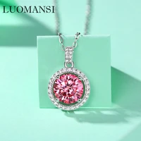 luomansi real 1ct 3ct 9mm pink moissanite pendant necklace with gra certificate wedding party woman jewelry gift