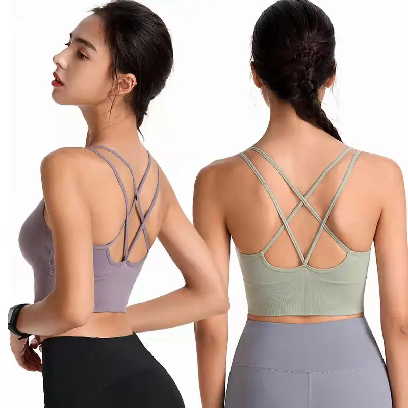 

Cross beauty back no steel ring yoga sports bra Fashion quick-drying shockproof large size sports underwear