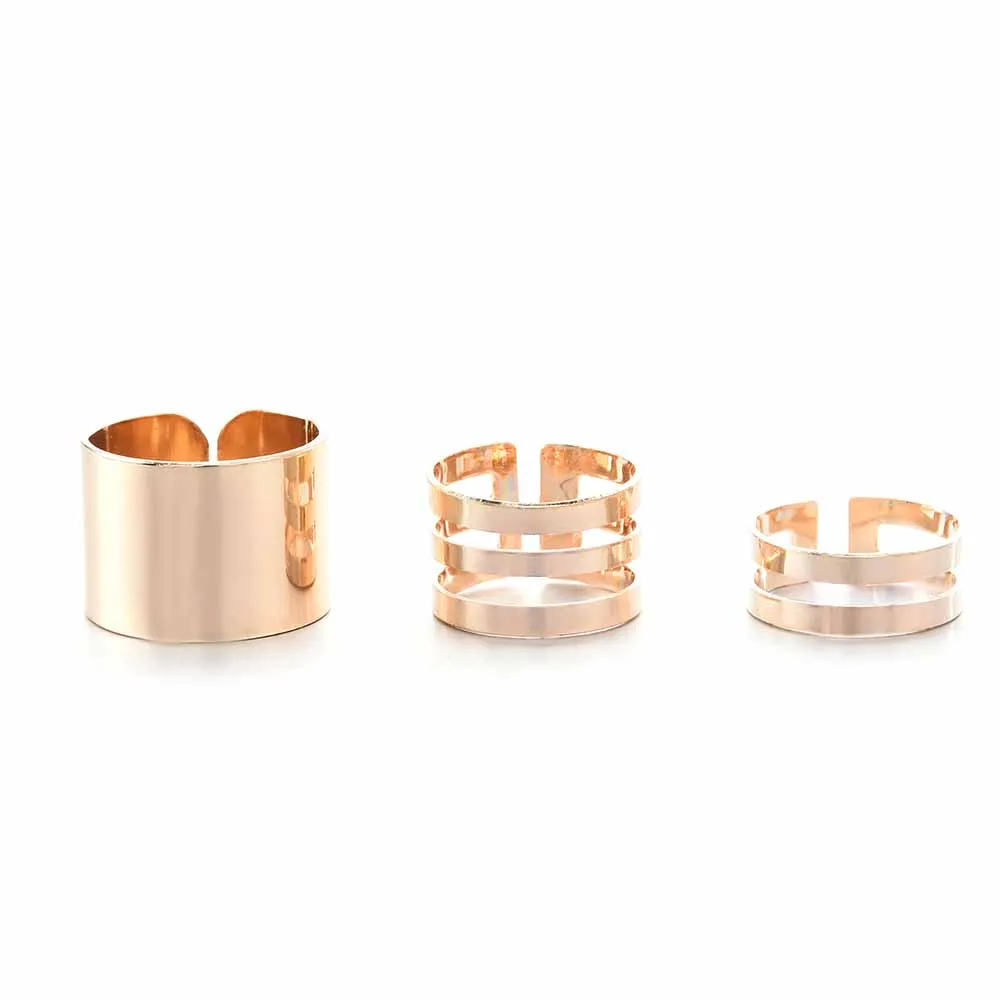 

3 Pcs Punk Gold Rings Female Anillos Stack Plain Band Midi Mid Finger Knuckle Rings Set for Women Anel Rock Jewelry
