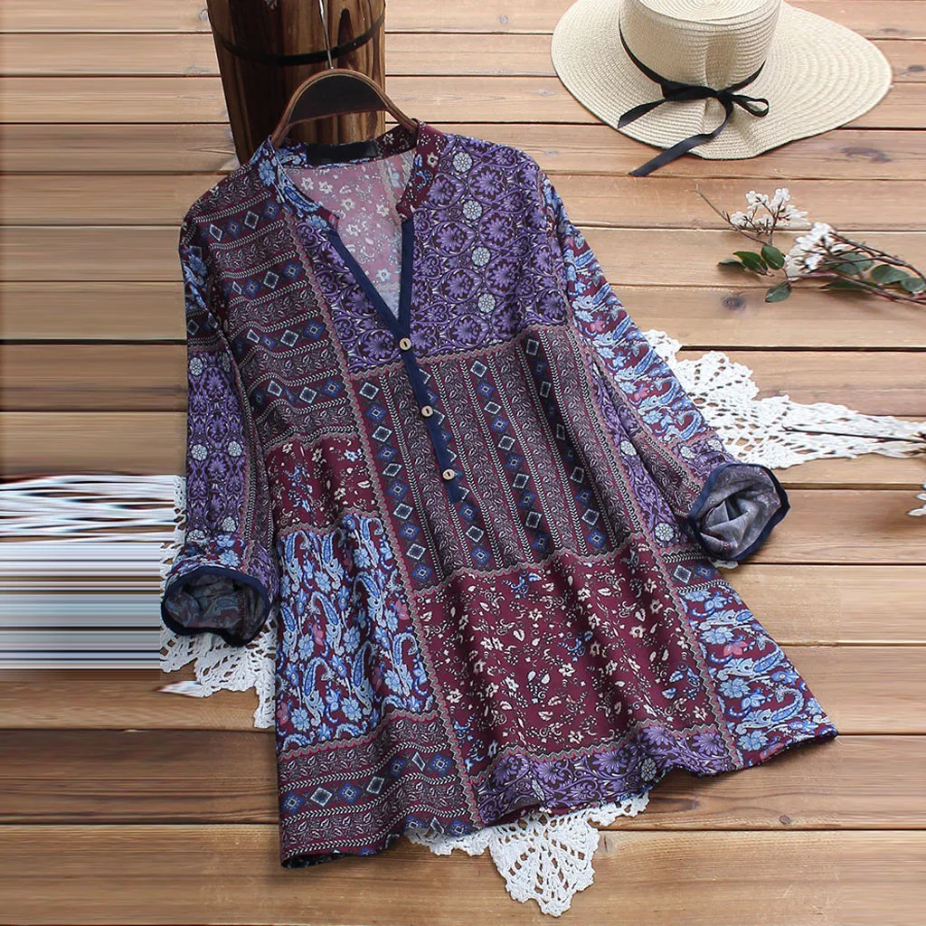 Женская винтажная блузка с цветочным принтом длинным рукавом | одежда