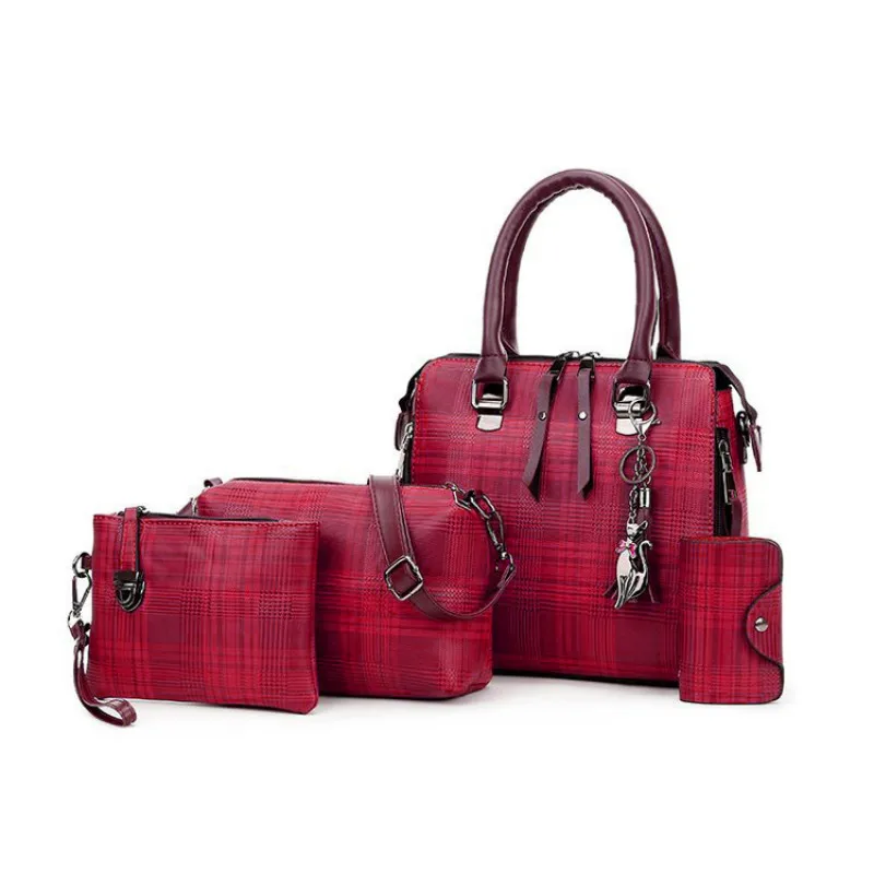 4 комплекта сумки через плечо для женщин 2020 Ретро клетчатая роскошная сумка из