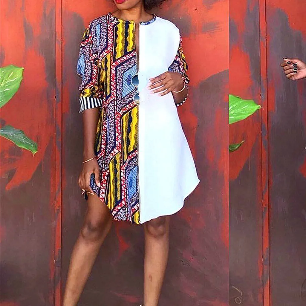 Женское модное винтажное мини платье с принтом женское тканевое богемное