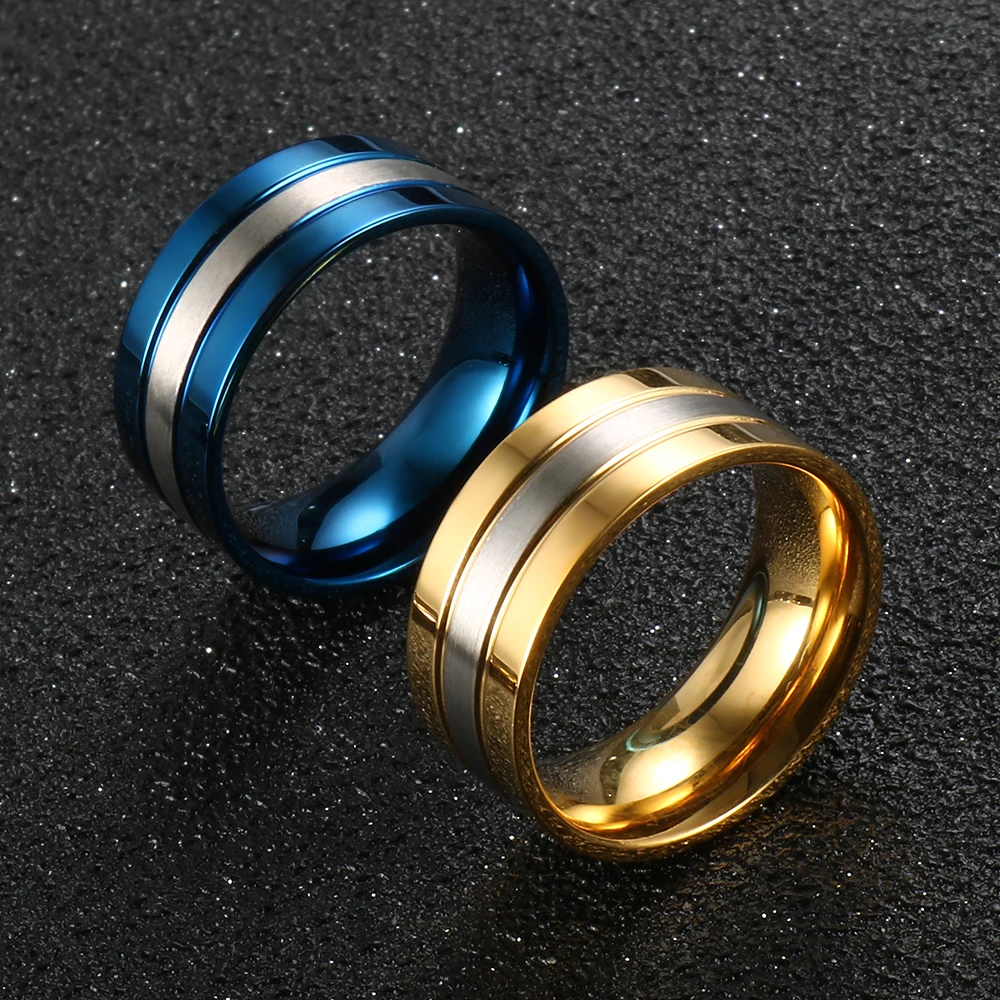 

Blue/Gold Color Plated Ring Personalized Matte Ring For Men Women Stainless Steel Jewelry Gift