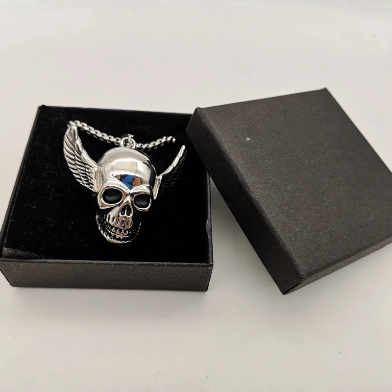 Gothetic 316 из нержавеющей стали 3D крылья ожерелье с кулоном череп для мужчин хип хоп