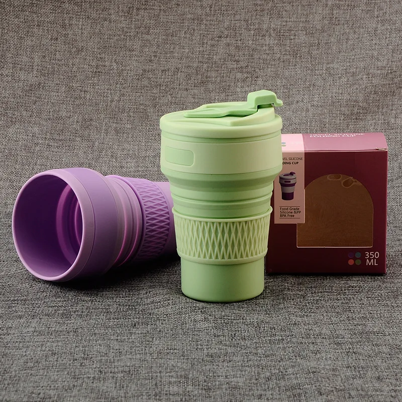 350ml Folding Silicone 4 kleur Draagbare Siliconen Telescopische Drinken Inklapbare koffie cup vouwen silica met Deksels Rei |