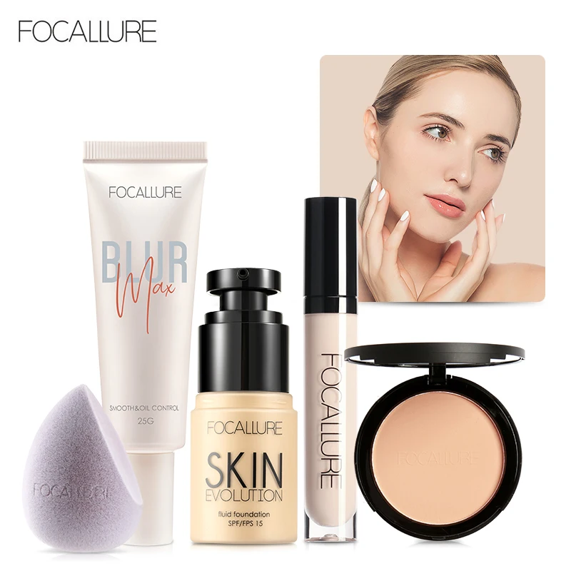 FOCALLURE 5 шт. набор для макияжа тональный крем пудра для лица консилер грунтовка губка Высокое качество Профессиональная женская косметика - изображение