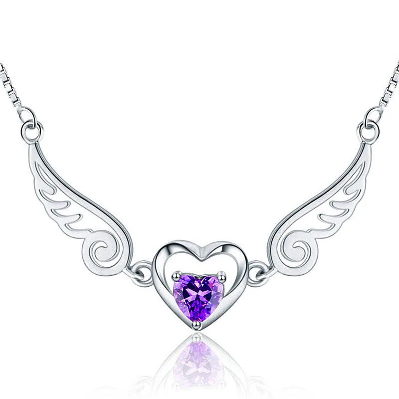 

925 Sterling Silver Hot Sellers Angel Wings Chain Necklace Zircon Crystal Necklace Silver Jewelry for Women Gift S-N01