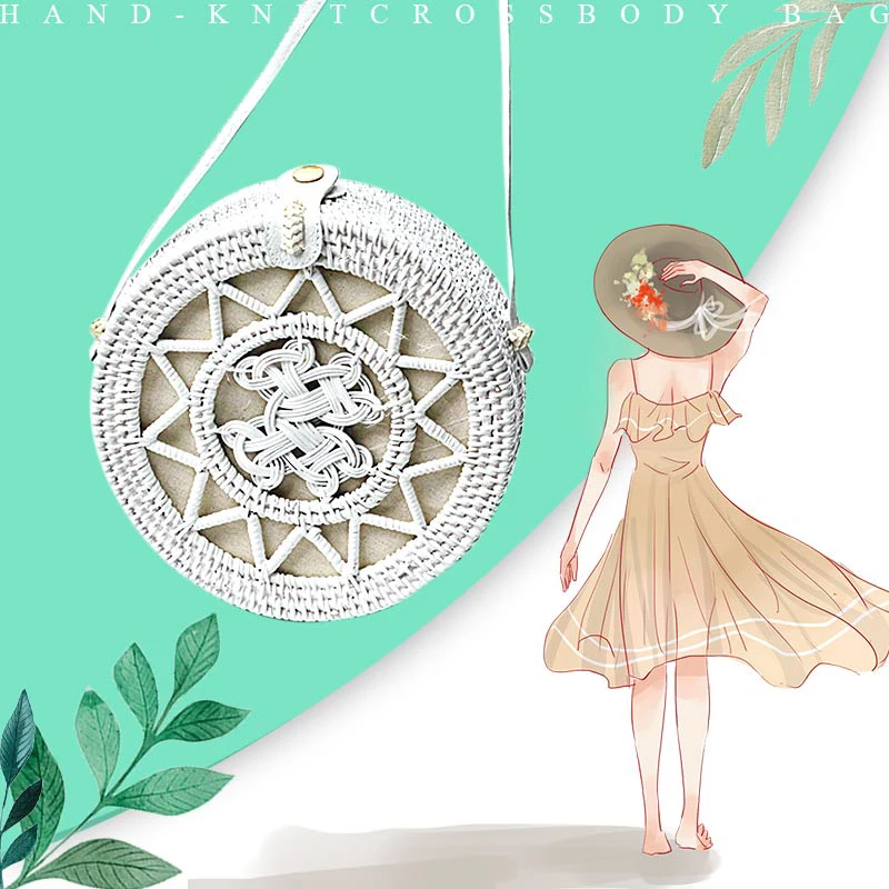 Белая Новая модная круглая винтажная этнический стиль полый соломенный сумка