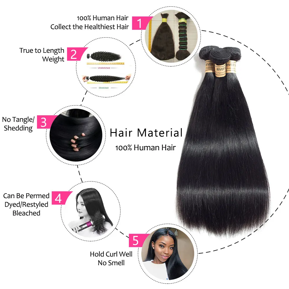 Бразильские прямые волосы пучки 100% Remy человеческие переплетения 1 шт./партия