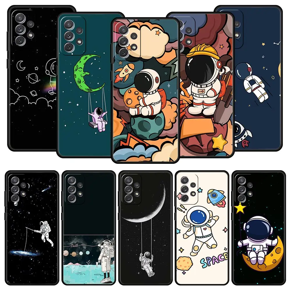 

Astronaut Universe Case for Samsung Galaxy A12 A51 A52 A71 A21s A32 A31 A02s A72 A41 A11 A22 A01 A42 Black Soft Phone Coque
