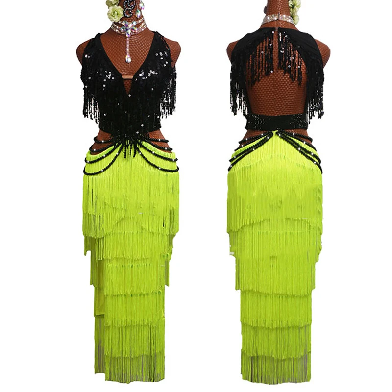 Женское платье с блестками и бахромой флуоресцентная желтая юбка для