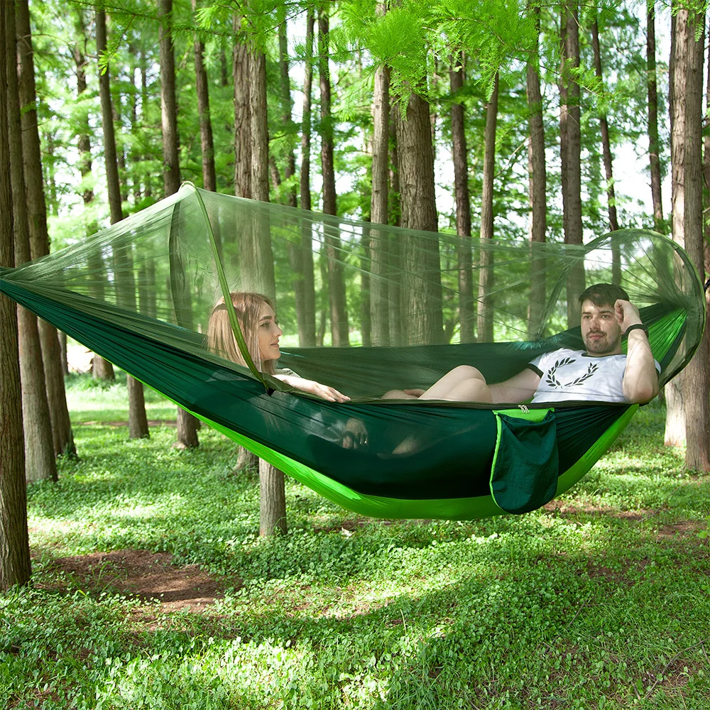 

Pop Up Camping Hammock With Mosquito Net Portable Quick Set Up Hanging Sleeping Bed 250x120cm Outdoor Hamak Hamac 98*47''