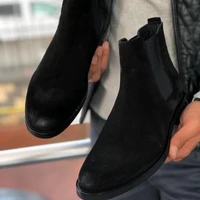 2021 new men shoes fashion trend wild classic elegant black faux suede slip on pointed toe low heeled chelsea boots 3kc416