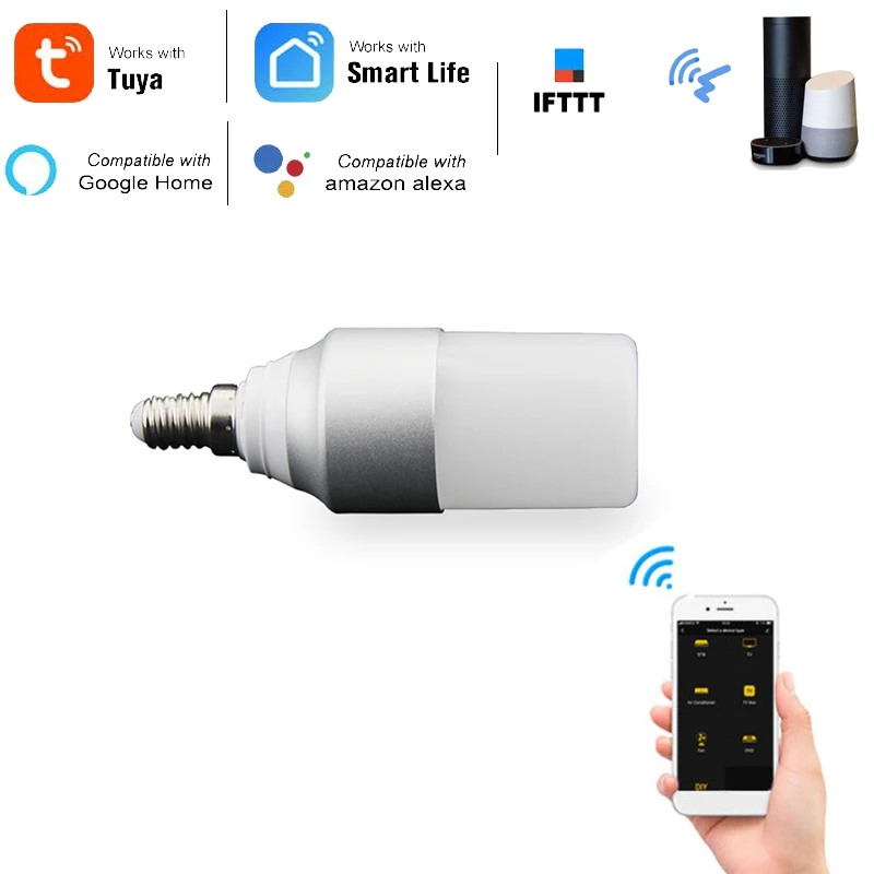 

E14 WiFi умная Светодиодная лампа Tuya/Smart Life APP дистанционное управление с регулируемой яркостью 5 Вт RGBW светильник работает с Alexa Google Home IFTTT
