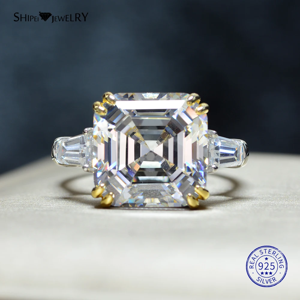 Shipei Asscher кольцо для женщин 100% 925 пробы Серебряное с сапфиром подарок на свадьбу
