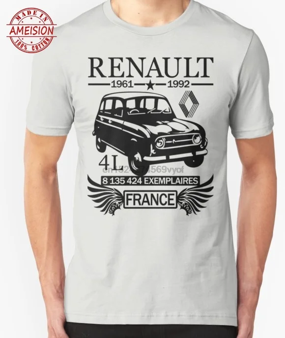 

Plain 100% Cotton O-neck Custom Printed T-shirt Classic Car Renault 4L Tshirts Cotton Casual Broadcloth