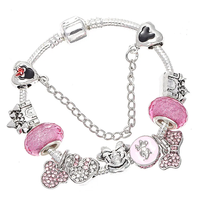 23 Boosbiy Dropshipping Cute Mickey Minnie Charm Bracelet For Women Kids With Silver Snake Chain Brand Bracelet Christmas Jewelry - Окраска металла: 23