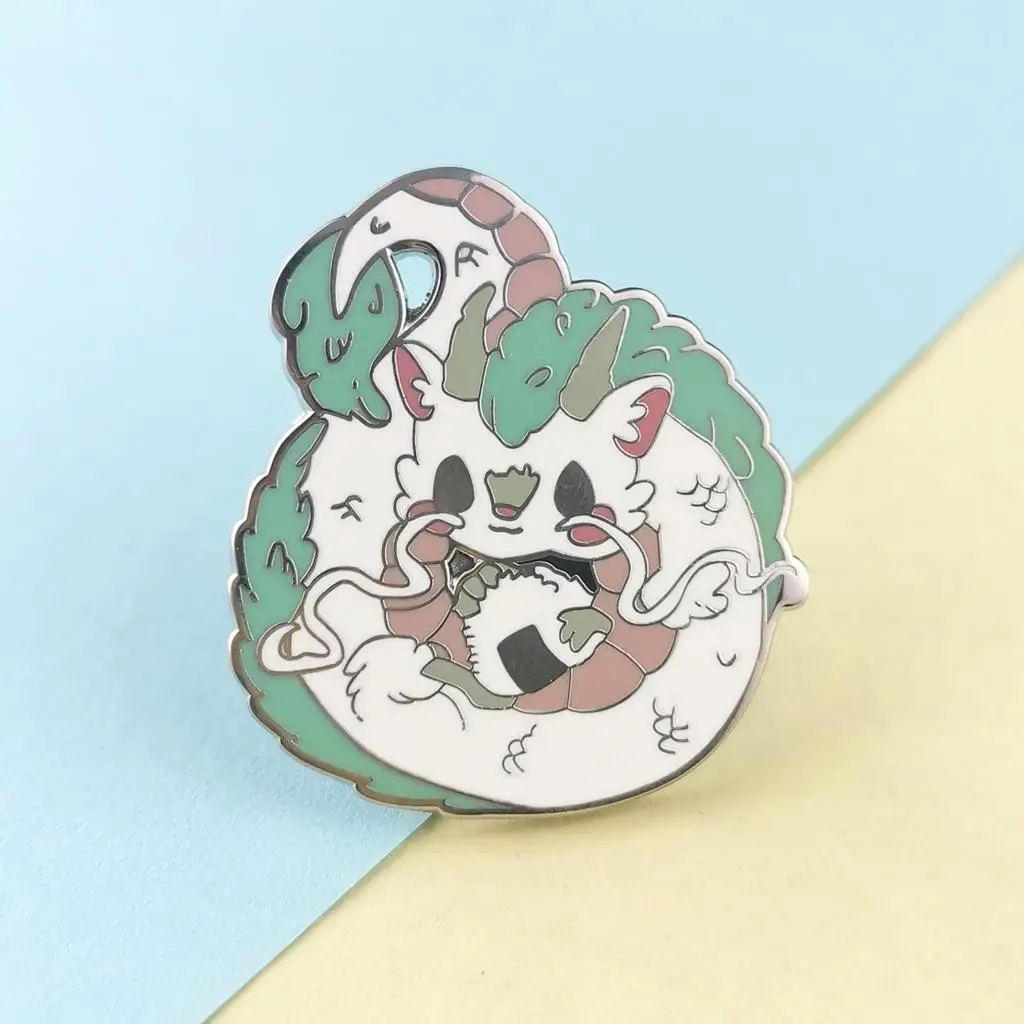 

Kawaii Rice Ball White Dragon Hard Enamel Pin Cute Cartoon Spirited Away Haku Onigiri Badge Brooch Anime Fans Gift Lapel Jewelry