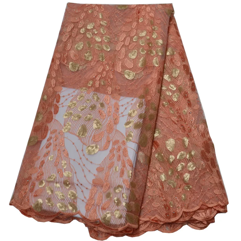 (5 ярдов/шт.) Красная и Золотая африканская французская кружевная ткань с