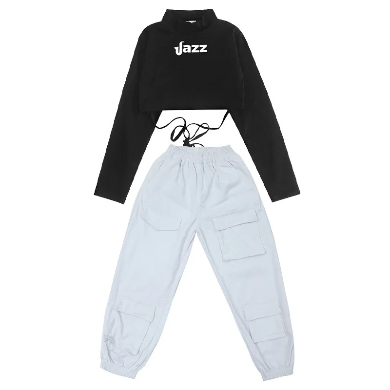 

Kid Cool Hip Hop Clothing Turtleneck Crop Top Long Sleeve Shirt Tactical Cargo Pants for Girls Jazz Dance Costume Clothes Wear