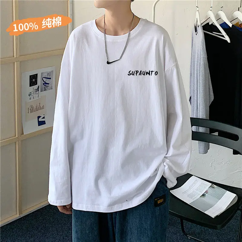 

Autumn T Shirt for Men Oversized Letter Print Long Sleeve O Neck Japan Style Retro Harajuku Hip Pop Loose Casual Cotton Male Top