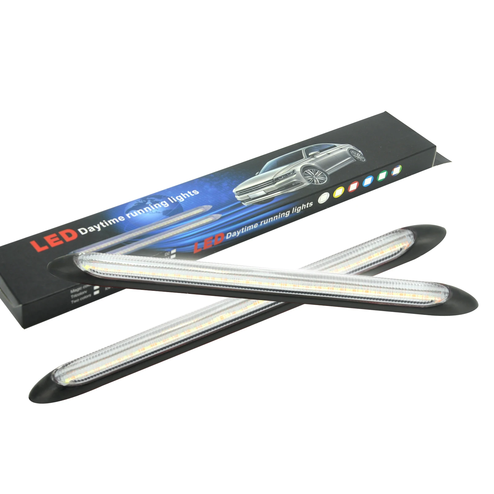 

2PcsAuto Headlight Led Car DRL Running Day Lights Waterproof Universal DC 12V Sequential Turn Signal Yellow Flow Streamer Strip