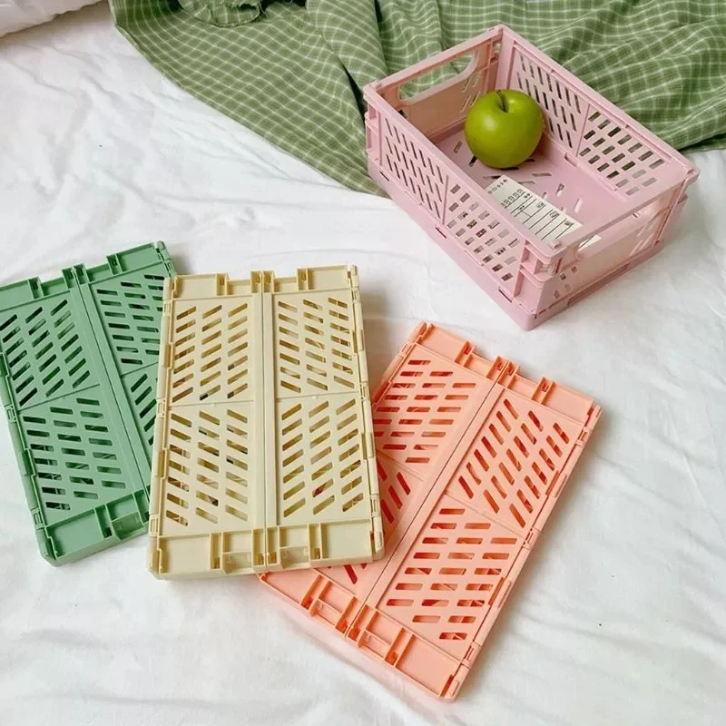 

Collapsible Plastic Hamper Crate Folding Storage Basket Toy Cosmetics Lipstick Jewelry Box Desktop Sundries Fruit Organizer Case