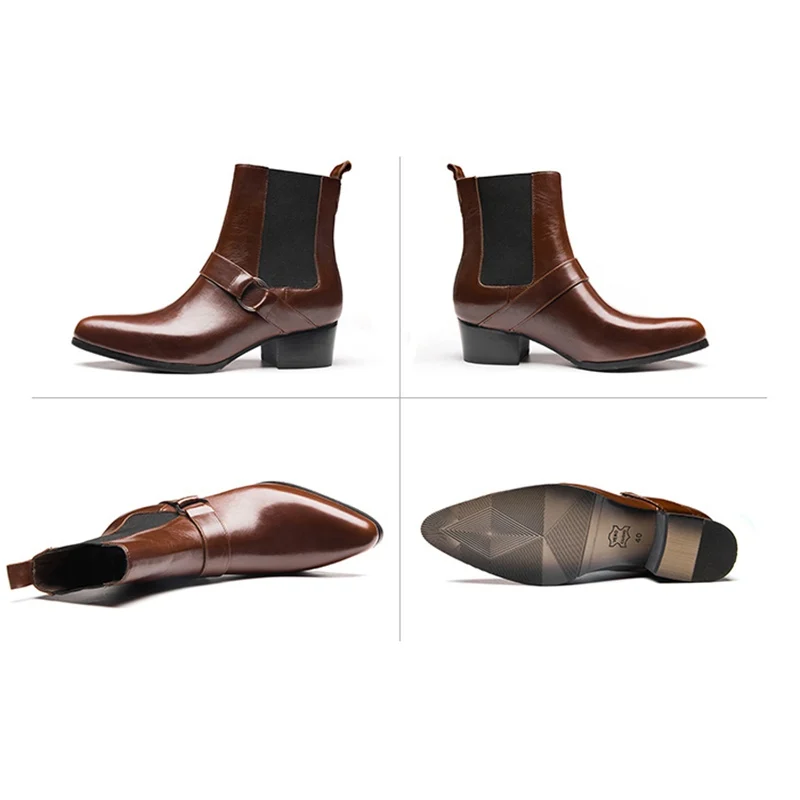 Зимние Дизайнерские мужские туфли челси для верховой езды на высоком каблуке из