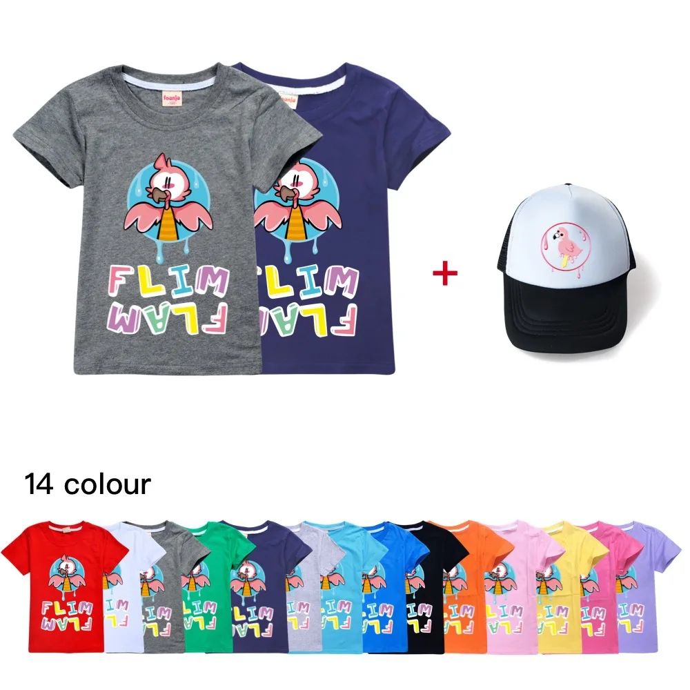 

2 шт., летняя футболка с коротким рукавом и принтом фламинго