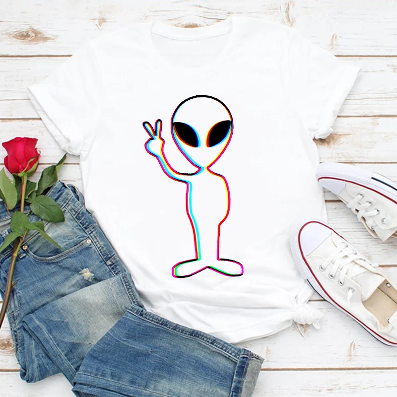 Женская одежда с мультяшным инопланетянином повседневная женская летняя