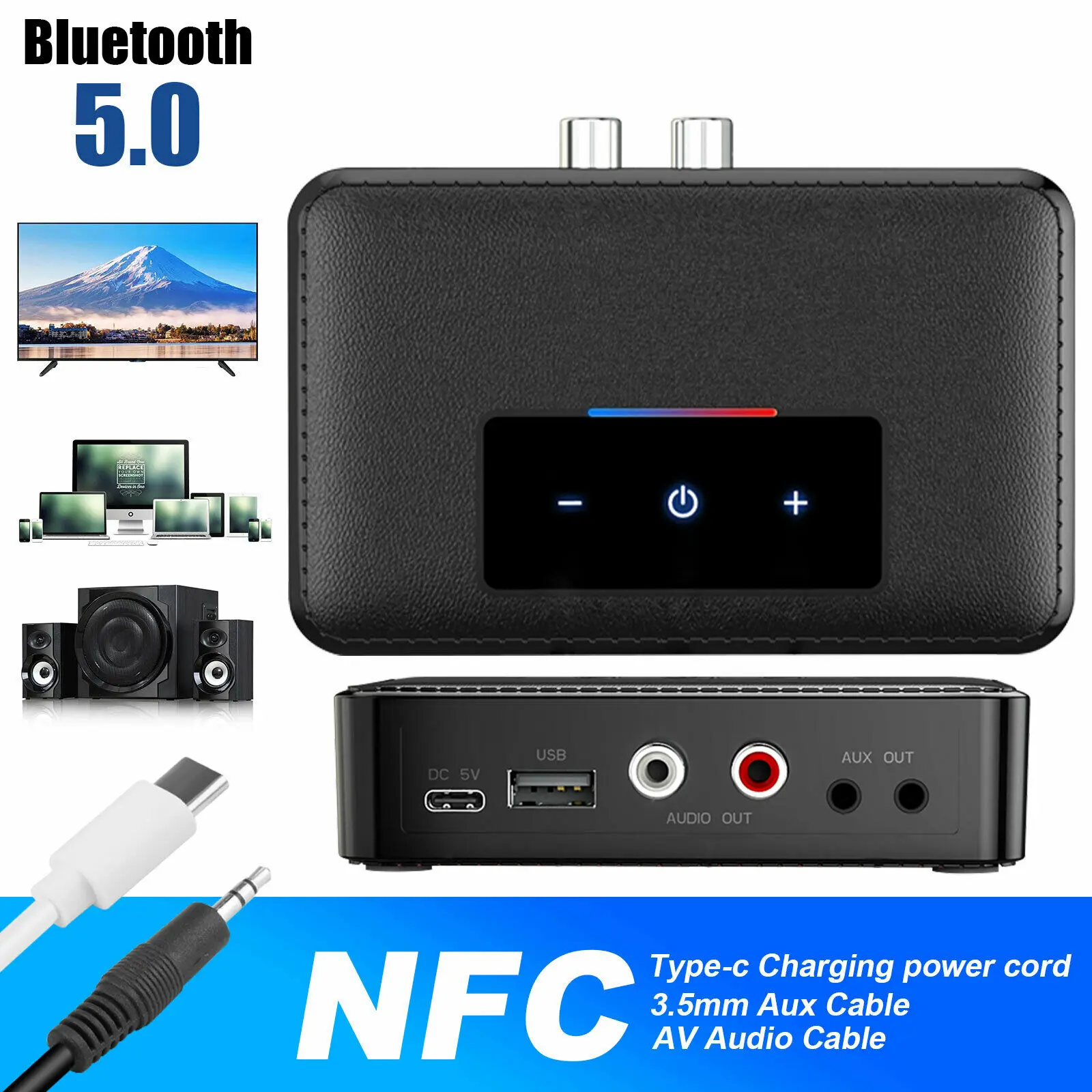 

2in1 Wireless Bluetooth 5.0 NFC Receiver Transmitter 3.5mm RCA USB Audio Adapter#50